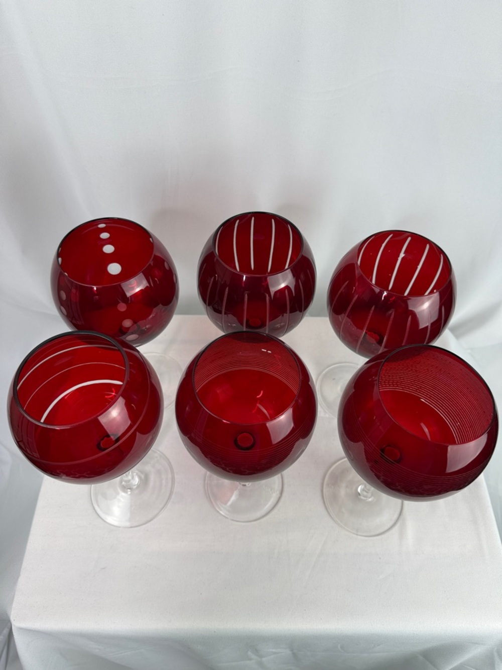 Mikasa Cheers Ruby Ballon Crystal Etched  Goblets